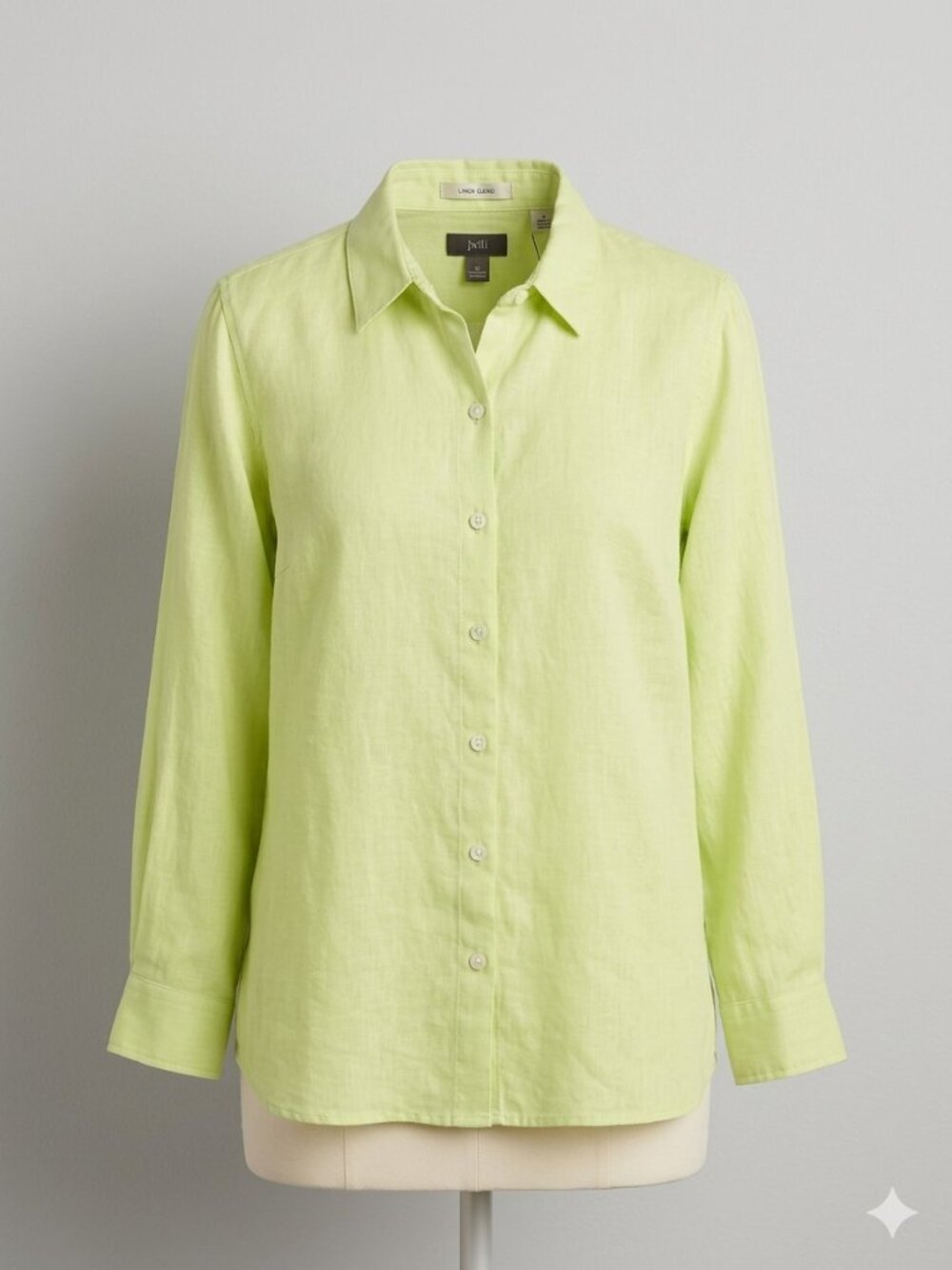 J. JILL | Lime Green Linen Button Down Top Sz M